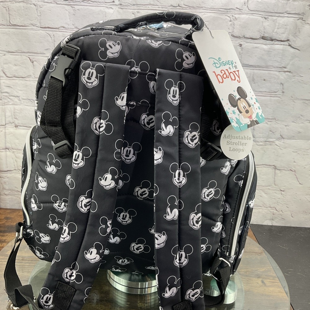 Disney Baby Black & White Mickey Mouse Multi Pc Diaper Bag Backpack w/14 Pockets - Picture 2 of 10